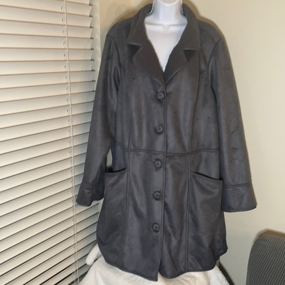 D & co. Denim & Company Grey Suede-like Coat Size 2X - Picture 2 of 10
